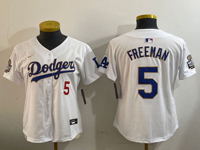 Women Los Angeles Dodgers #5 Freeman White Gold Game 2024 Nike MLB Jersey style 1202